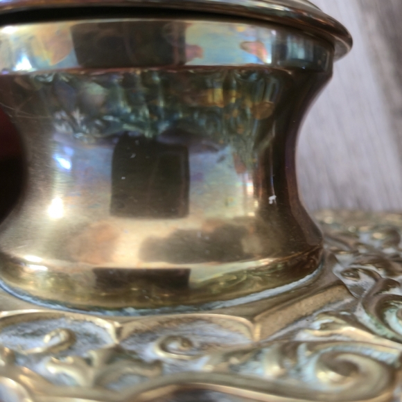 Antique Brass Double Inkwell Ornate Victorian Glass Inserts - Picture 8 of 15